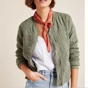 Anthropologie Valentina Quilted Bomber Jacket Olive Green LARGE